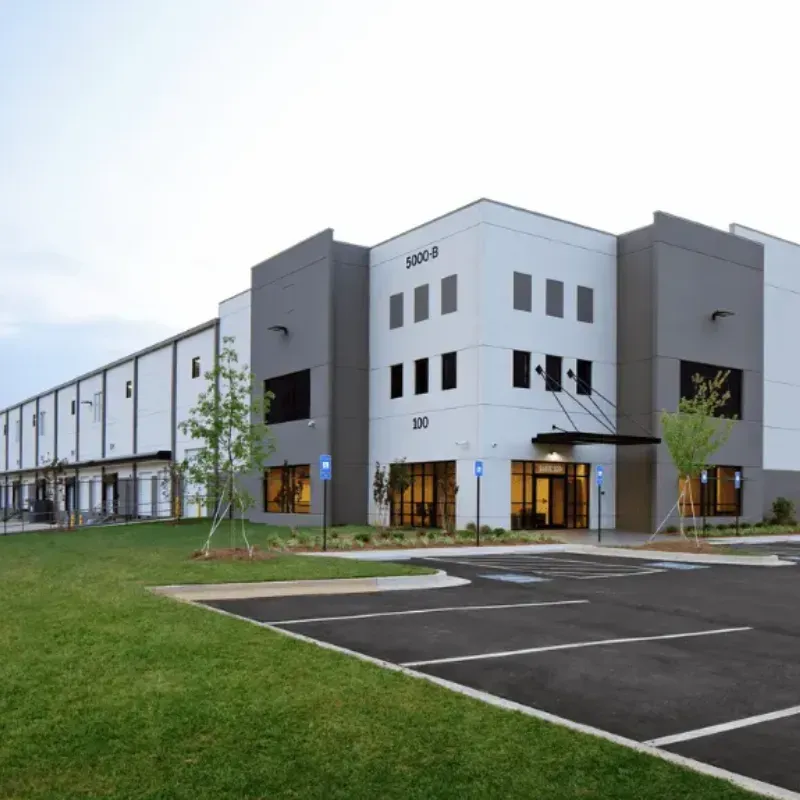 Commercial building with a large warehouse concrete foundation.