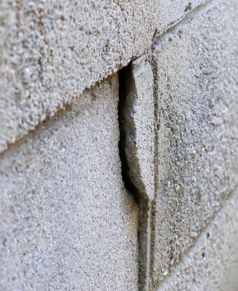 Crack in a block wall.