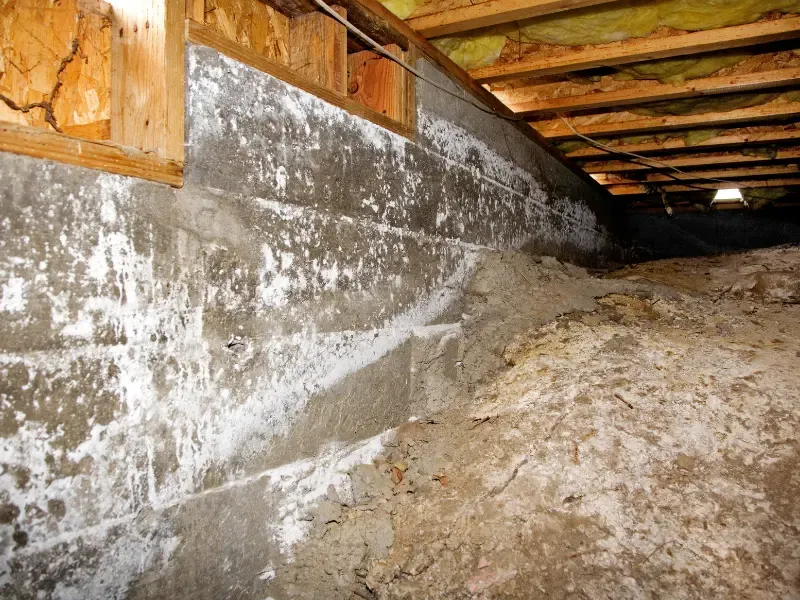 Mold in a residential crawl space.